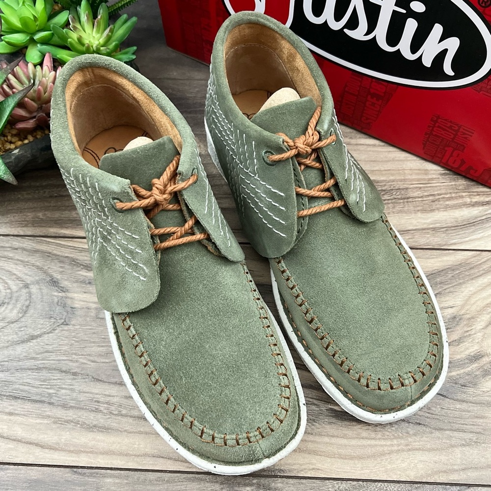 NIB Justin Boots Zila Moccasin Booties Suede Fern Green JL220 - Picture 2 of 13